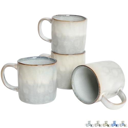 Bosmarlin Ceramic Coffee Mug Set of 4, 14 Oz, Coffee Cups with Big Handle, Microwave Safe, Unique Reactive Glaze (Grey White, 14 Oz) - color: Grey White