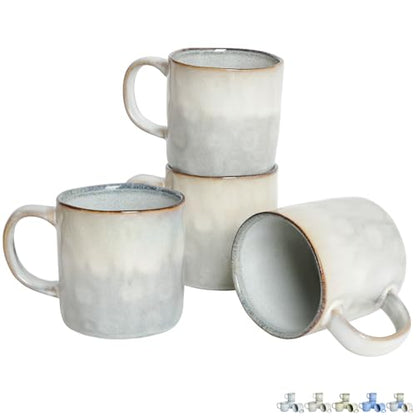 Bosmarlin Ceramic Coffee Mug Set of 4, 14 Oz, Coffee Cups with Big Handle, Microwave Safe, Unique Reactive Glaze (Grey White, 14 Oz) - color: Grey White