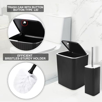 XLHOMO Bathroom Accessories Set - Gorgeous Bathroom Set, 10PC Black Bathroom Accessory Set, Toilet Brush, Trash Can, Qtip Holder & Soap Dispenser - size: Bath Set, style: Black&Silver