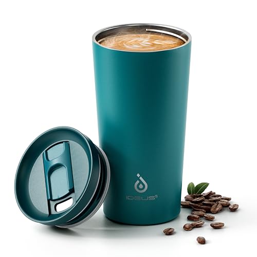 Ideus 17 oz Travel Coffee Mug, Double Wall Vacuum Stainless Steel Insulated Coffee Tumbler With Lid, Splash-Proof & Cup Holder Friendly, Keeps Drinks Hot/Cold, Dishwasher Safe, Peacock Blue - color: Teal Blue