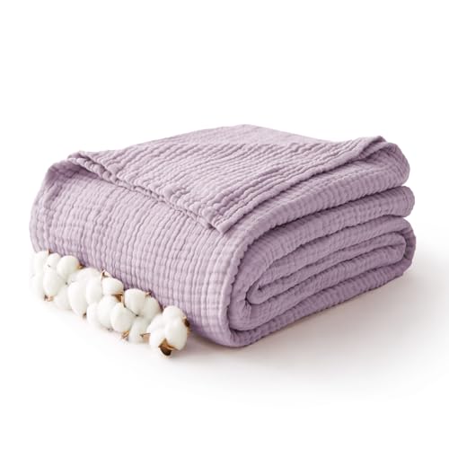 100% Cotton Muslin Blanket Twin 60" x 80", Breathable and Lightweight Cotton Twin Blankets for Couch, Soft Cooling Summer Gauze Blanket for Adults All Season, Lavender - color: 04 - Lavender, size: Twin(60" X 80")