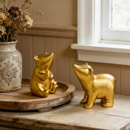 Golden Bear Figurines, 2.5“-3" H Nordic Home Decor Sculptures, Matte Golden Animal Statues Shelf Accent, Small Cute Tabletop Ornament for Room Coffee Table Office, Decoration Gift - Set of 2 - style: Golden Bears