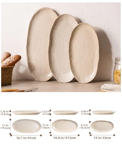 Besmeety Serving Platters Set of 3, Serving Trays for Party, Cheese Platter | Ceramic Serving Dishes for Entertaining, Farmhouse Platters for Serving Food Party, Dessert Tray, Stoneware Plates, Oven Safe