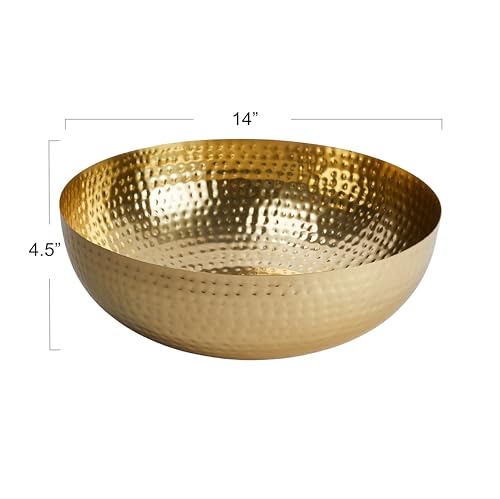Creative Co-Op Round Hammered Metal Bowl, Gold Finish, 14" - color: Gold Finish