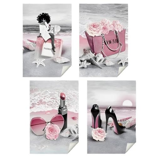 SPBL&L Pink and Black Bathroom Decor - Girly Fashion Hand Towels Set of 4, 16x24 Inches - color: Bathroom-glass