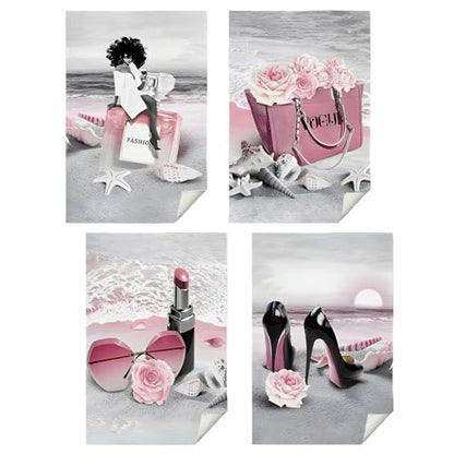 SPBL&L Pink and Black Bathroom Decor - Girly Fashion Hand Towels Set of 4, 16x24 Inches - color: Bathroom-glass