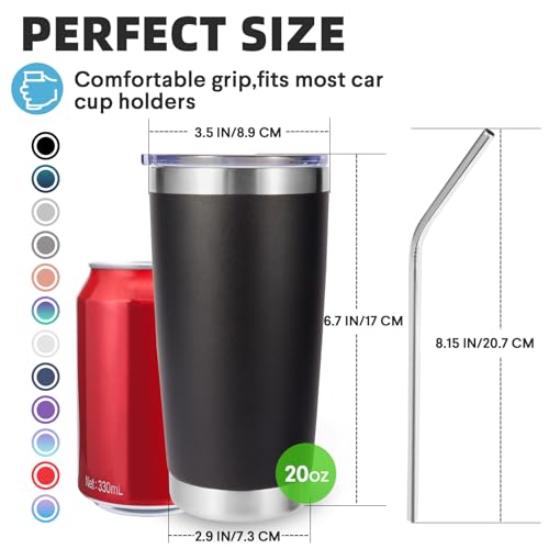 Volhoply 20oz Stainless Steel Tumbler with Lid and Straw Bulk 4 Pack,Double Wall Insulated Travel Iced Coffee Mug Fits Cup holder,Powder Coated Cups for Hot/Cold Drinks,Christmas Gifts（Black,4 Set） - color: Black