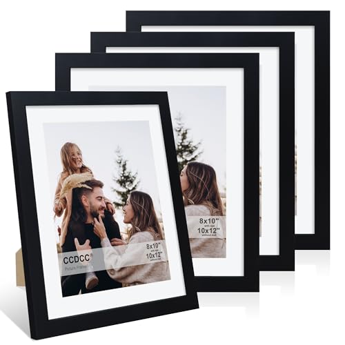 10x12 Picture Frame Set of 4, 10 x 12 Wood Photo Frames with Mat for 8x10, Wooden Frame with Real Glass Cover for Wall and Tabletop Display, Black - color: Black, size: 10x12-4Pack