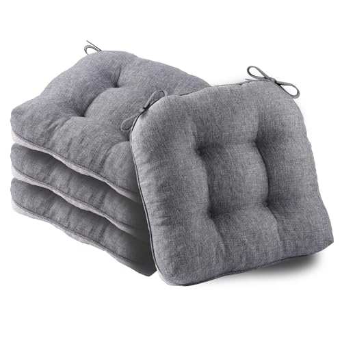 Battilo Chair Cushions for Dining Chairs, 15.5"x15.5"x4", 4 Pack, Dark Grey | Seat Cushions for Kitchen Chairs with Non-Slip Backing, Indoor/Outdoor Waterproof Chair Seat Pads with Ties - color: Dark Grey, size: 4 Count(Pack of 1)