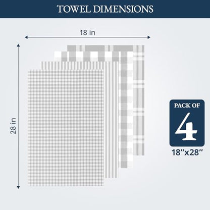 LANE LINEN Cotton Kitchen Towels Set, 4-Pack – Absorbent, Quick-Drying Dish Towels, Tea Towels, 18" x 28" - Slate Grey - color: 08: Slate Grey, size: 18''x28" - 4 Pack