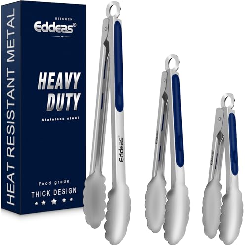 Tongs For Cooking - Heat Resistant 600 Degrees Stainless Steel Kitchen Tong, Heavy Duty Metal Locking Tongs - For Food,Salad, grilling, BBQ 7",9" & 12 inch, set of 3 Dishwasher Safe Blue - color: Blue 3PCS, size: 7+9+12 inch