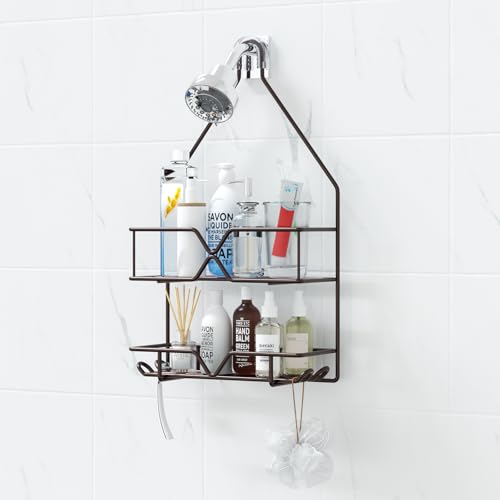 TreeLen Shower Caddy over Shower Head Hanging Bathroom Caddy for Bathroom Organizer 4 Hooks Shampoo Holder-Bronze - color: Bronze