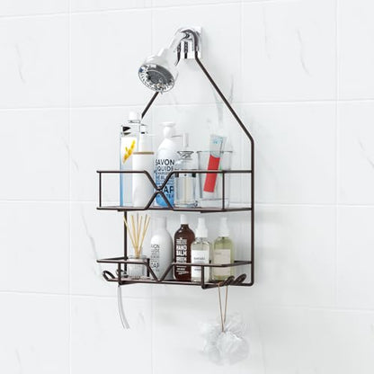 TreeLen Shower Caddy over Shower Head Hanging Bathroom Caddy for Bathroom Organizer 4 Hooks Shampoo Holder-Bronze - color: Bronze