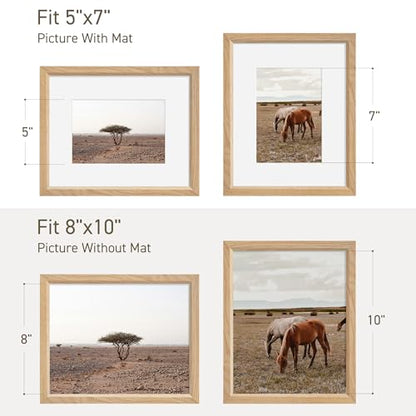 8x10 Picture Frame Natural Solid Oak Photo Frames with 5x7 Removable Mat Wall Hanging Large Handcrafted Frame with HD Plexiglass Wall and Tabletop Display Large Poster Frame - color: Oak, size: 8X10,1P