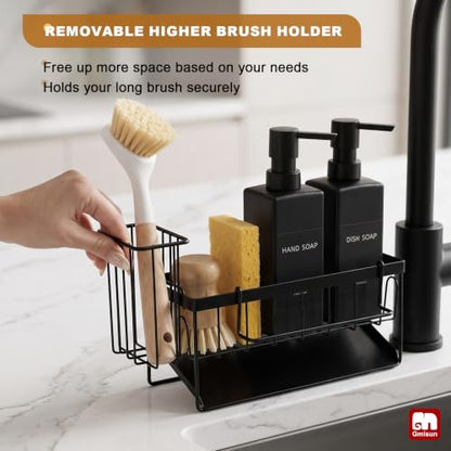 GMISUN Dish Soap Dispenser, 12 fl oz / 350 ml Dual Kitchen Soap Dispensers with Sponge Holder, Customized Matte Black Kitchen Soap Dispenser Set, Modern Hand and Dish Soap Bottle Set Removable - color: Black Bottle + Black Rack