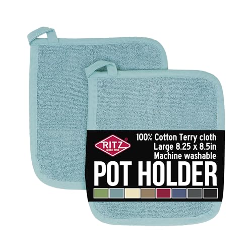 RITZ Terry Potholder & Hot Pad: Unparalleled Heat Resistant, Durable 100% Cotton – Ergonomically Designed for Optimal Grip – Easy-Care Machine Washable – 2-Pack, Dew - color: Dew, size: 2-Pack