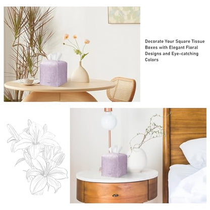Tissue Box Holder Cover Square Tissue Cube Cover PU Leather Tissue Organizer with Bottom Belt for Bathroom, Tabletop, Kitchen, Night Stands, Office, Home, Car (1, Lightpurple) - color: Lightpurple