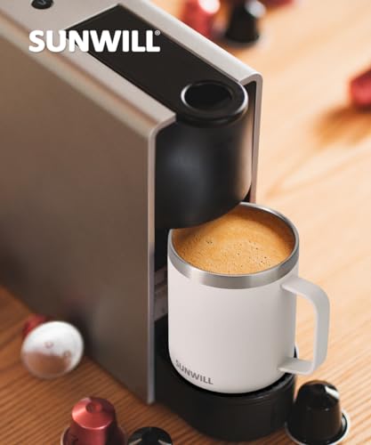 SUNWILL Travel Coffee Mug with Lid, Insulated Tumbler with Handle, 14 oz Stainless Steel Cup for Home, Office, Camping, Powder Coated Cream - color: Powder Coated Cream