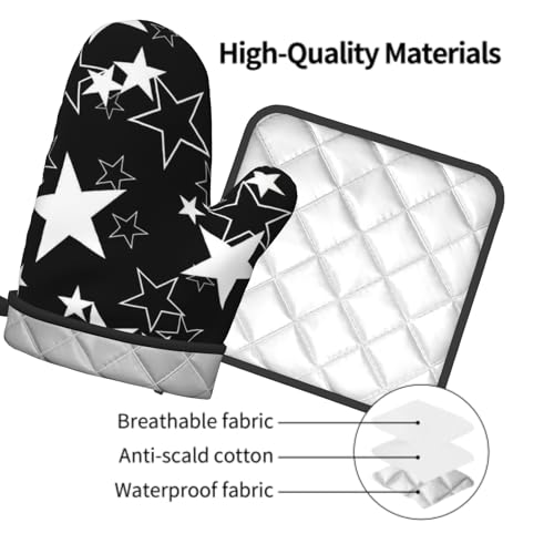 Black Star Oven Mitts and Pot Holder Set of 2 Galaxy Space Heat Resistant Kitchen Oven Gloves Potholders for Baking Cooking Grilling BBQ - color: Black Star
