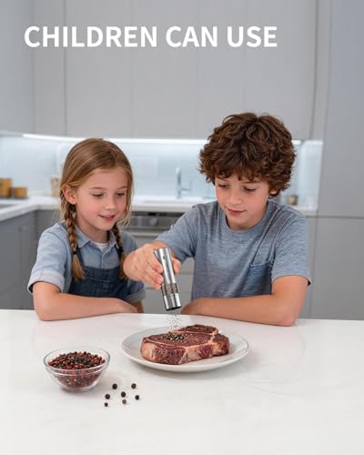 CIRCLE JOY Mini Rechargeable Salt and Pepper Grinder Set with Wooden Base, Dust Cover and External Adjustment, Stainless Steel Electric Pepper Mill Grinders for Kitchen, Outdoors and Travel, Silver - color: MINI Rechargeable Set with Wooden Base