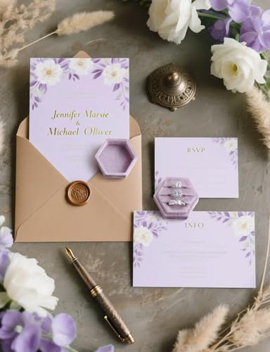 MFXIP Velvet 3 Slots Jewelry Ring Box Engagement Wedding Box Keepsake Box Bridal Photo Ring Triple Slots Hexagon - color: Light Purple