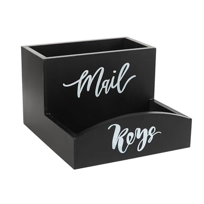 Rustic Black Torched Wooden Key Mail Organizer Word Front Label Table Top Organizing Bin Wood Countertop Desktop Cellphone Wallet Stationery Jewelry Storage Tray Entryway Home Office Farmhouse