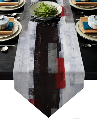 Red and Black Table Runner,Teal Abstract Modern Art Burlap Table Runners for Table Dresser Runner Farmhouse Style for Dinner Party Holidays Home Decoration (Red and Black, 13"x 91") - color: Red and Black, size: 13"x 91"