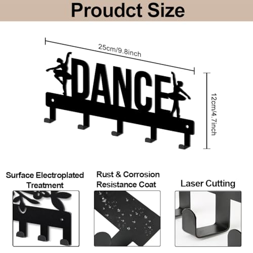 MAYJOYDIY Dance Ballet Metal Key Hook for Wall Ballerina Coat Rack 9.8×4.7inch Black Art Decor Key Holder with 5 Hooks for Gift Dance Classes Hats Towels Bags Hanging - style: DANCE Text