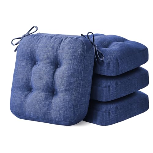 IASEAHK Chair Cushions, Dining Chair Cushions, Tufted Indoor Chair Pads, Set of 4, Navy Blue, 16.5'' x 16.5'' x 3.5'' - color: Navy Blue, size: Pack of 4
