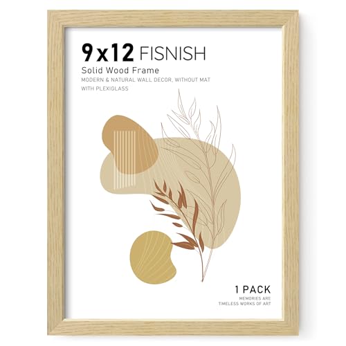 9x12 Picture Frame, Natural Solid Wood Frames, for Wall Mounting | Display 9x12 Photos without Mat, Horizontal or Vertical, Oak Wood Grain, 1 Pack - color: Natural, size: 9x12-1Pack