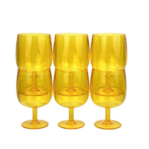 Yalin Set of 6 Unbreakable 12 oz Acrylic Plastic Wine and Water Tumbler Stackable Goblets. (Yellow, 12 oz) - color: Yellow, size: 12 oz