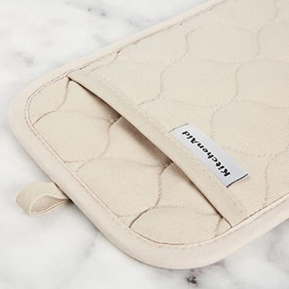 KITCHENAID Quilted Cotton Terry Cloth Oven Mitt, Pot Holder, Kitchen Towel 4-Pack Set, Heat Resistant, Silicone Grip, 16"x26", 7"x13" & 7"x10", Milkshake Tan - color: Milkshake Tan