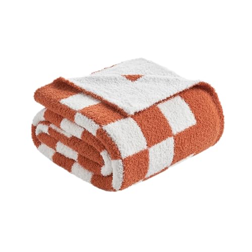 Snuggle Sac Checkered Throw Blanket for Couch, Super Soft, Cozy Warm Knit Blankets, Reversible Plaid Fluffy Throws for Sofa, Bed, Checkered Burnt Orange, 50x60 Inches - color: Checkered Burnt Orange, size: Throw(50"x 60")