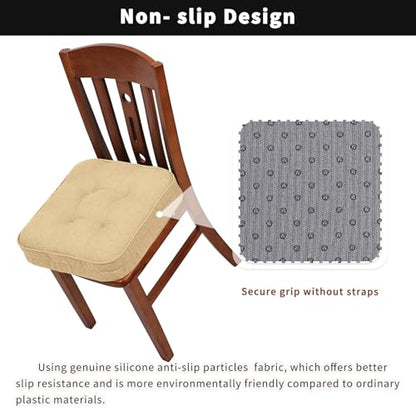 GOFORIT Memory Foam Cushion，Square Seat Cushions for Dining Chairs,Non-Slip Chair Pads with Removable Cover, 16'' x 16'', Khaki - color: Khaki