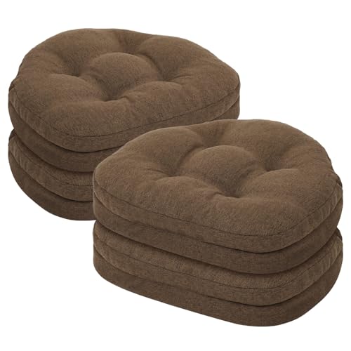baibu Kitchen Chair Cushions Set of 4, Dual-Layer Patented Design Memory Foam Windsor Seat Pads, Dining Chair Cushions with Ties & Washable Cover, 17x 15.5 x 3.5in, 4 Pack, Brown - color: Brown, size: 4 Count (Pack of 1)