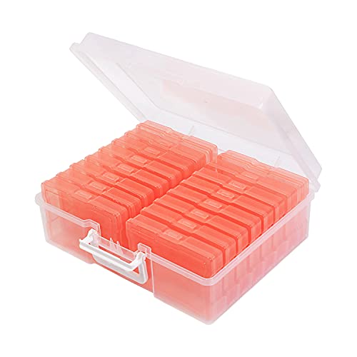 4" x 6" Photo Storage Case with Handle, 16 Inner Photo Organizer Keeper, Extra Large Storage Picture Boxes, Seed Storage, Transparent Craft Keeper (Orange) - color: Orange