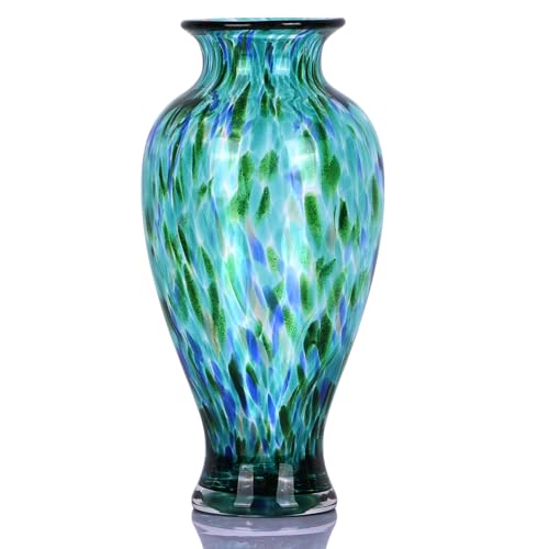 Blown Glass vase, Unique Glass vase, Glass Green Decorative vase for Home Living Room Dining Table re Office Wedding Entrance Desktop Decorative vase. - color: S-green