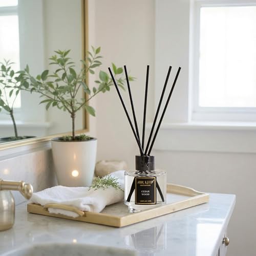 Reed Diffuser Set of 3 for Bathroom Air Fresheners, Oil Diffuser Sticks | Cedar Wood,White Pine Moroccan Amber Scent Diffuser(1.7 fl oz*3) Fragrance with 18 Sticks Defusers | Shelf Decor