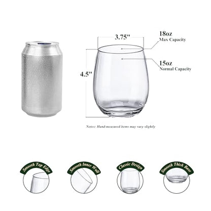 18oz Clear Stemless Wines Cups (Set of 6), Shatter-Proof Acrylic Glasses Drinkware, Reusable Plastic Bar Glasses, BPA-Free, Dishwasher-Safe - color: Clear