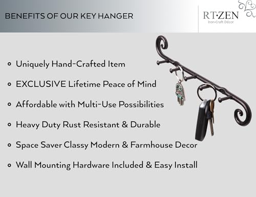 Farmhouse Small Key Holder for Wall, Wrought Iron Wall Mount Rack | Handcrafted Swirl Decorative, 5 Key Hooks for Home Entryway, Purse, Coat and Leash Holder or Organizer (Classic Black) - style: Classic