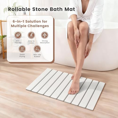 Super Anti-Slip Strong Absorbent Diatomite Pad, Stone Bath Mat 24 x 16 inches Quick-Dry Pad, Foldable and Easy to Store Bathroom Stone Bath Mat, Suitable for Bathroom