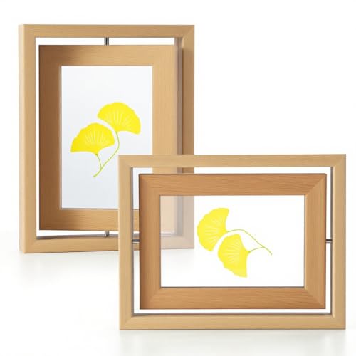 2 Pack 5x7 Rotating Floating Picture Frames, Natural Wood Floating Photo Frame Double-Sided Display with Crystal Glass for Tabletop, Desk or Shelf - color: Natural, size: 5x7