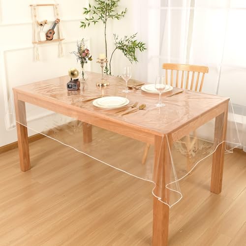 DWCN Clear Plastic Tablecloth Rectangle - 100% Waterproof, Oilproof, Stain Resistant Table Cloth Protector Transparent PVC Vinyl Table Cover for Dining, Parties, 54 x 120 Inch - size: 120" x 54" (Rectangular)