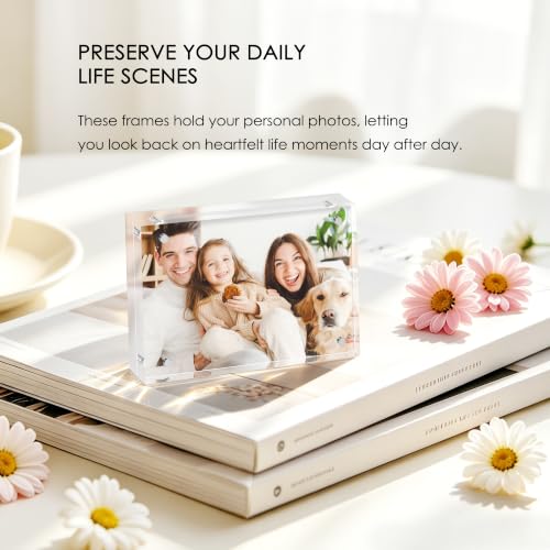 2.5x3.5 Acrylic Picture Frame 6 Pack, 20mm Thick, Tabletop Display | Double-Sided Transparent Magnetic Frameless Photo Frame, for Office or Home Decor, for Photos, Fits Home, Office - size: 2.5x3.5