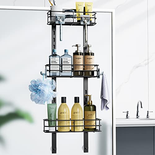 ODesign 3-Tier Over the Door Shower Caddy Hanging,Black | Shower Organizer Hanging,Over the Door Shower Rack Organizer Rustproof,Bathroom Rack Hanging for Shampoo,Soap,Razor
