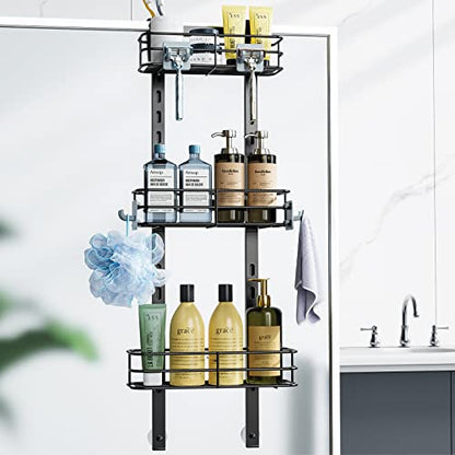 ODesign 3-Tier Over the Door Shower Caddy Hanging,Black | Shower Organizer Hanging,Over the Door Shower Rack Organizer Rustproof,Bathroom Rack Hanging for Shampoo,Soap,Razor