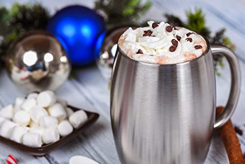 CHILLOUT LIFE Stainless Steel Insulated Coffee Mugs Set of 2 (14oz) – Double Wall Coffee Cups with Spill Resistant Lid & Strong Handle, Shatterproof Cups for Cold Drinks and Hot Beverages - color: Stainless Steel