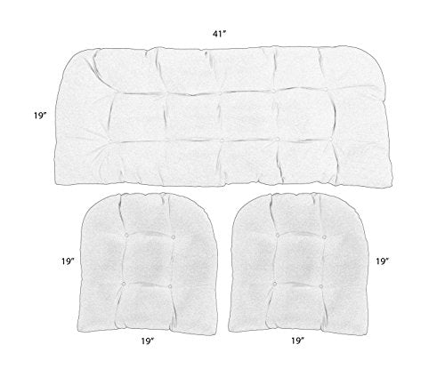 RSH DECOR 3 Piece Wicker Cushion Set Made with Sunbrella® Canvas Navy Fabric (44" x 22" Loveseat Cushion and 22" x 22" U Shape Chair Cushions) - Made in USA