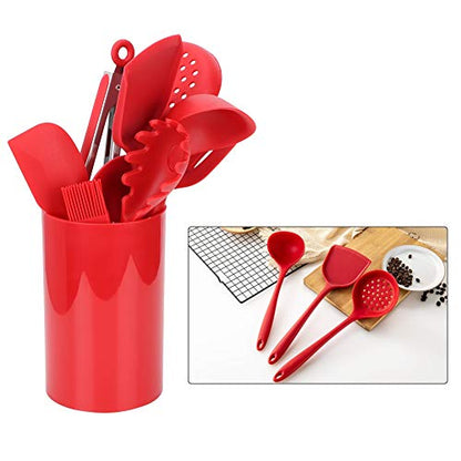9 Piece Silicone Kitchen Utensil Set with Storage Holder - Non Stick Cooking Tools, Turner, Spatula, Heat Cookware, Red