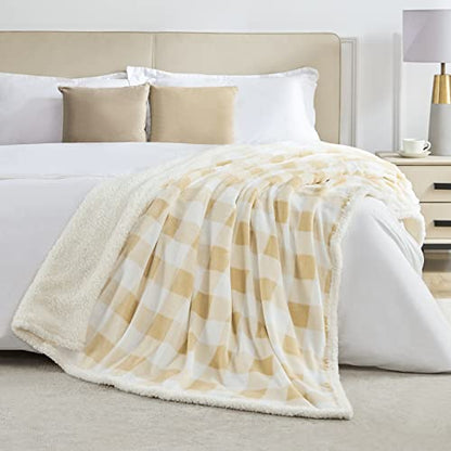 BEAUTEX Christmas Sherpa Fleece Throw Blanket Soft Warm Buffalo Plaid | Plush Blanket & Throw, Winter Cozy Fuzzy for Couch, Sofa, Bed (Beige, 50" x 60") - color: Beige, size: Throw-50"x60"